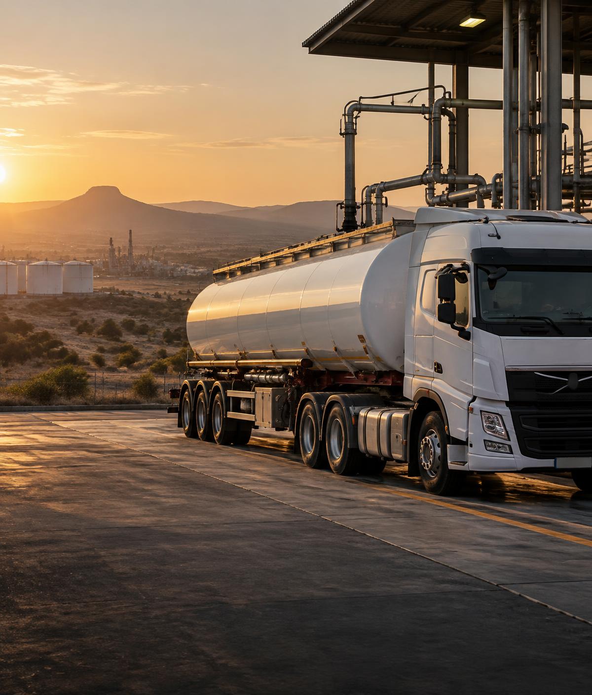 Fuel tanker at an industrial depot
